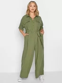 Image of Yours Boiler Suit Khaki, Green, Size 18, Women