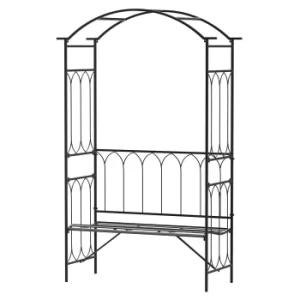 Image of Outsunny Garden Metal Arch Bench Outdoor Patio Rose Trellis Arbour Pergola for Climbing Plant Vintage Classic Black 115L x 50W x 203H cm