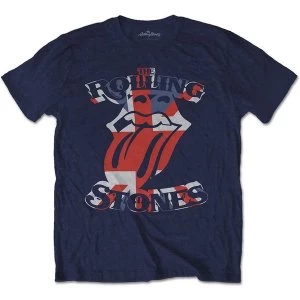 Image of The Rolling Stones - British Flag Tongue Unisex Medium T-Shirt - Blue