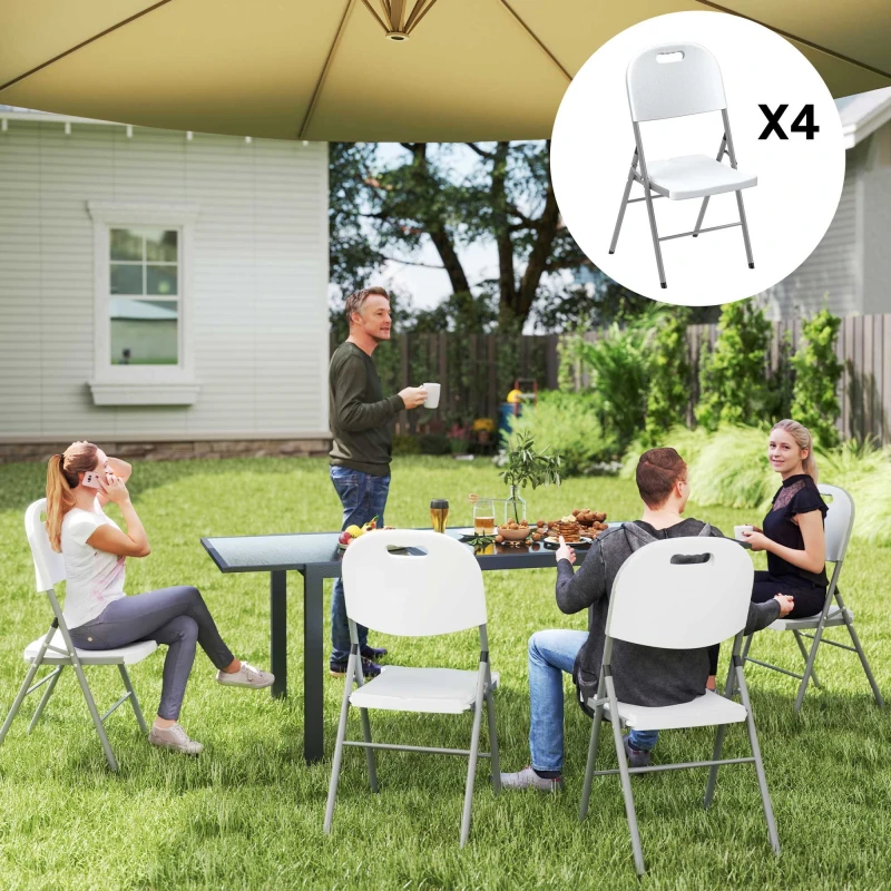 Image of Outsunny 4PCS Folding Chair with Steel Frame, Garden Chair Set, White White