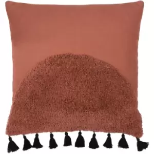 Image of Radian Tufted 100% Cotton Tasselled Cushion Cover, Brick, 45 x 45cm - Furn
