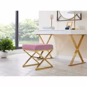 Image of Furniture Box Oxford Modern Gold Metal And Velvet Luxury Upholstered Square Pink Seat Bench