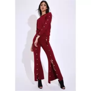 Image of I Saw It First Burgundy Popper Jogger Sweat Top - Red