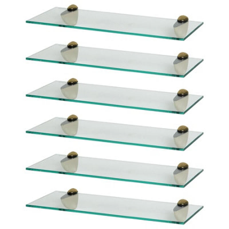 Image of Harbour Housewares 6X Floating Glass Shelves - 50Cm - Gold Brackets - Bathroom Shower Storage Vanity Display Unit Shelf