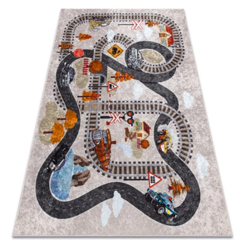 Image of RugsX Junior 51986.803 Washing Carpet Train Tracks, Locomotive For Children 80X150 Cm