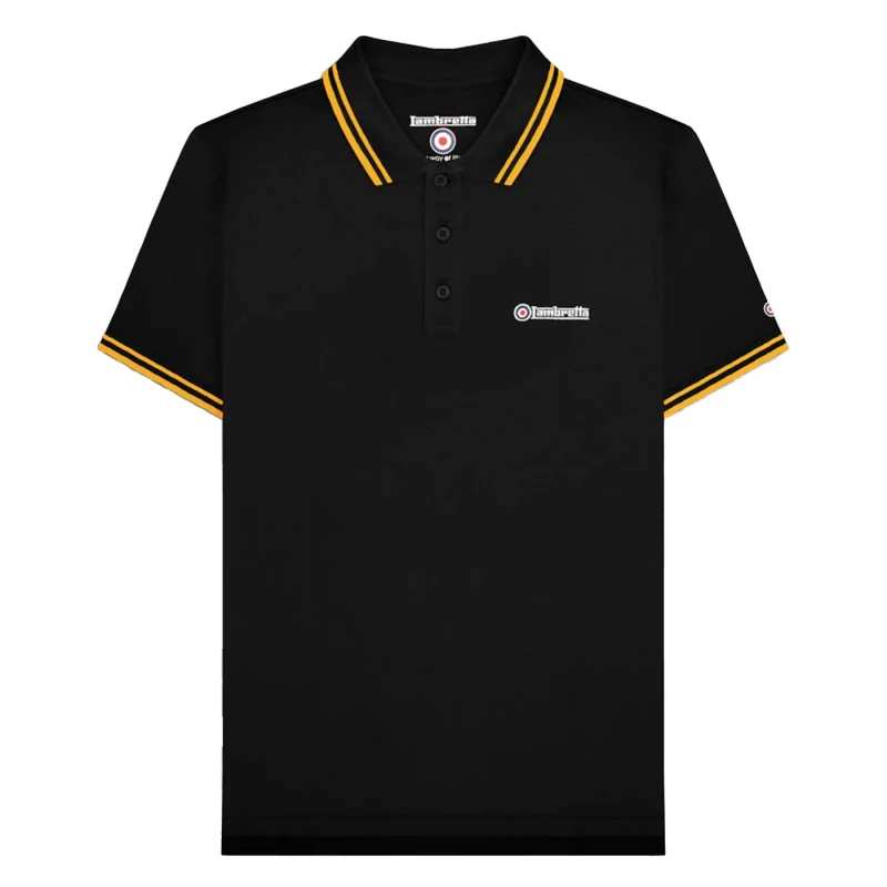 Image of Lambretta Lambretta Men SS25 Twin Tip Polo Shirt in Black Size: Small Black S Male 5063703756150