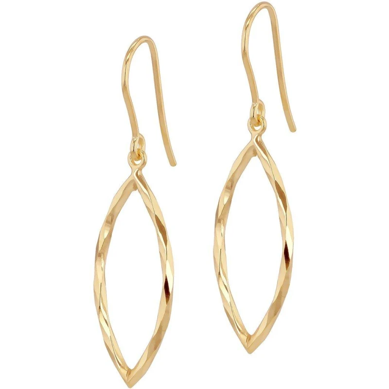 Image of Be You 9ct Gold Diamond Cut Marquis Shape Creole Earrings Yellow Gold female One Size