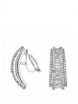 Image of Jon Richard Silver Plated Cubic Zirconia Statement Half Hoop Clip On Earrings