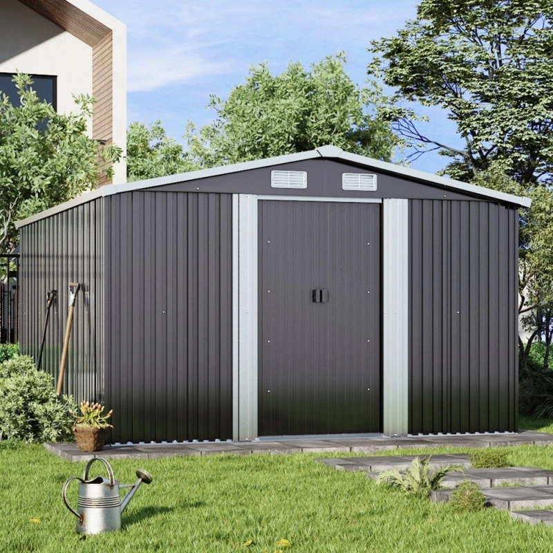 Image of Breeins Outdoor 12fts Metal Storage Shed, Black L