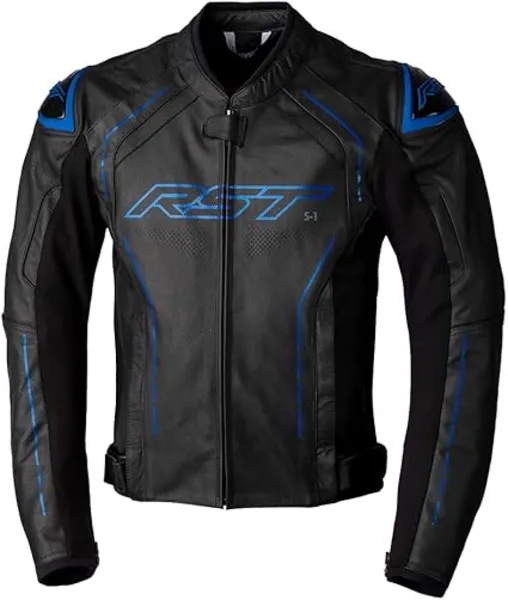Image of RST S1 Leather Jacket Black Blue Grey Size 44