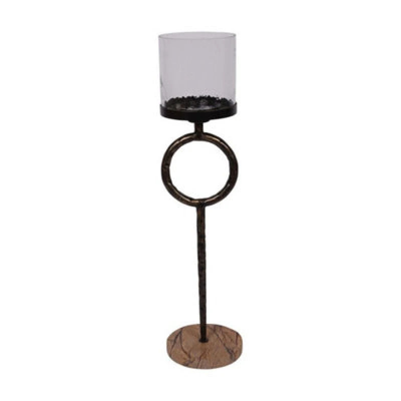 Image of Buttercup Farm Rutland Floor Hurricane Small - Marble/iron/glass - L23 X W23 X H92.5cm - Antique Gold/forest Brown