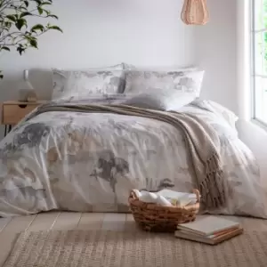 Image of Appletree Loft Edale Watercolour 100% Cotton Reversible Duvet Cover Set, Linen, Single