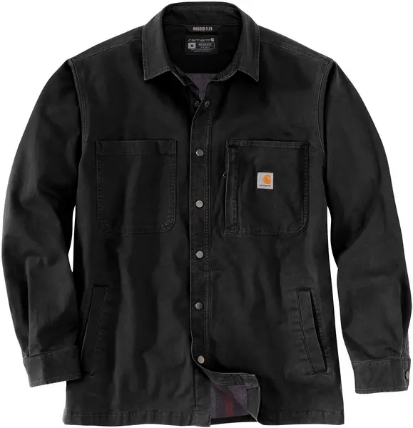 Image of Carhartt Fleece Lined Snap Front Shirt, black, Size M