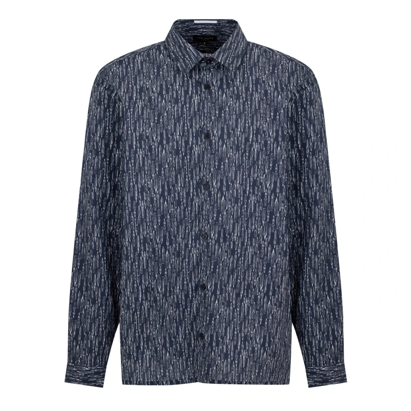 Image of Ted Baker Mens Rietij Long-Sleeve Patterned Shirt Navy male 3XL (8)