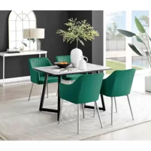 Image of Furniture Box Carson White Marble Effect Dining Table and 4 Green Calla Silver Leg Chairs