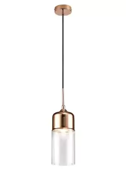 Image of Mia Tube Ceiling Pendant 1 Light E27 Bronze, Clear Glass