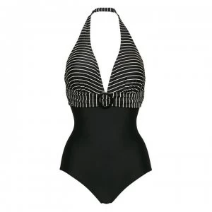 Image of Figleaves Tuscany Halter Tummy Control Swimsuit - Black/white