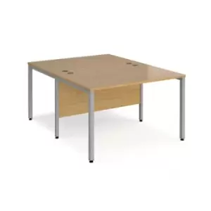 Image of Office Desk 2 Person Rectangular Desk 1200mm Oak Tops With Silver Frames 1600mm Depth Maestro 25
