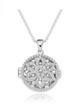 Image of Beaverbrooks Silver Cubic Zirconia Flower Locket Pendant