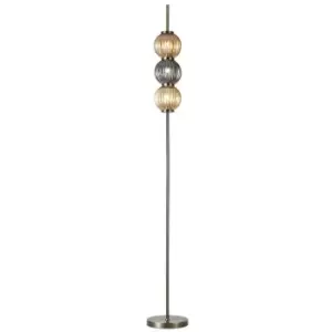Image of Luminosa Floor Lamp, 3 x G9, Antique Brass, Smoked & Amber Glass