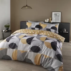 Image of Catherine Lansfield Sirkel Geo Ochre Duvet Cover and Pillowcase Set Ochre