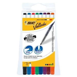 Image of Bic Velleda 1721 Dry Wipe Assorted Colours Whiteboard Marker Pens Pack of 8 Markers