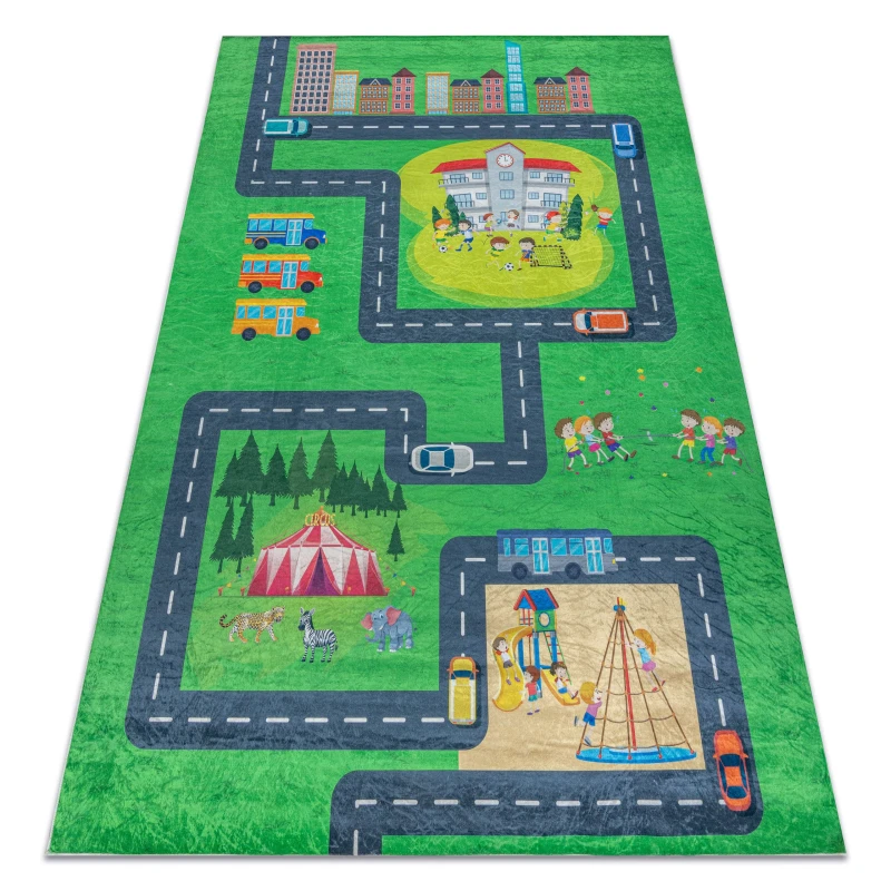 Image of RugsX Bambino 2660 Washing Carpet City, Streets For Children Anti Slip - Green / Grey 120X170 Cm