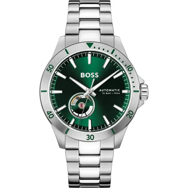 Image of BOSS 1514200 Mens Troper Automatic Green Dial / Stainless Watch