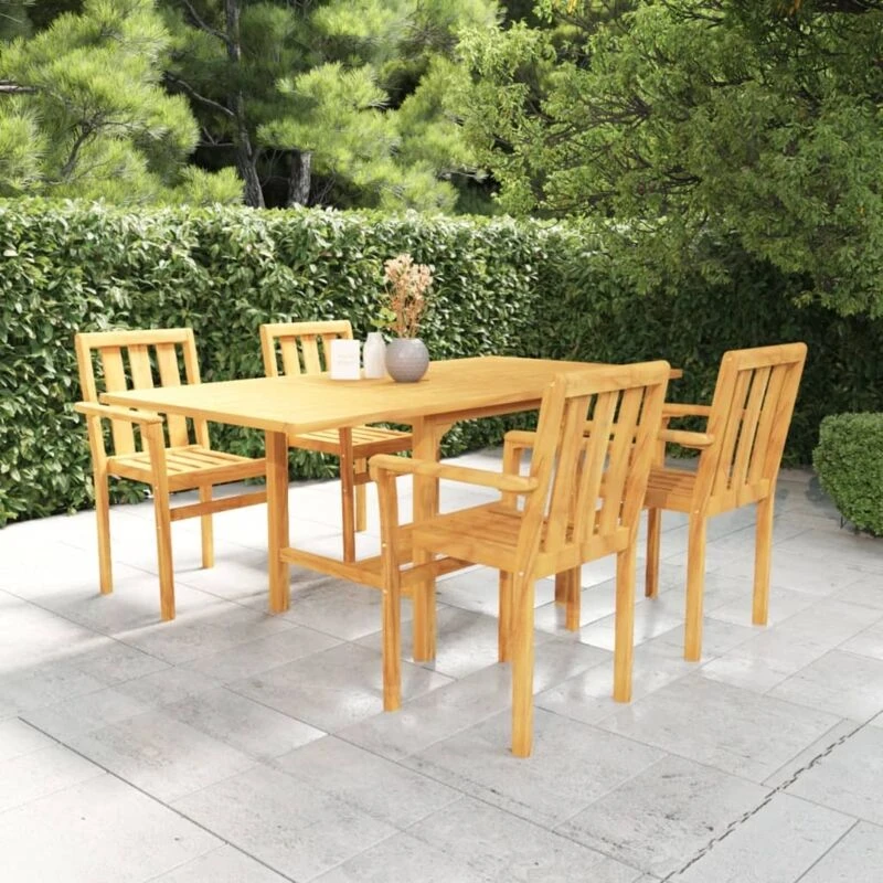 Image of VIDAXL 5 Piece Garden Dining Set Solid Teak Wood Vidaxl 8720286227350