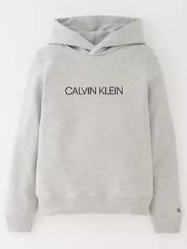 Image of Boys, Calvin Klein Jeans Kids Institutional Logo Hoodie - Grey, Size 14 Years