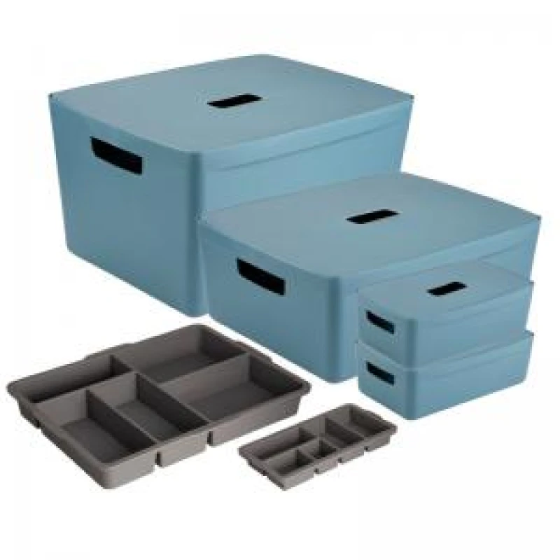 Image of Inabox Inabox Designer Storage Boxes With Lids and Trays Small Value Pack (2 x 5L & 1 x 19L & 1 x 28L & 1 x Small & 1 x Large Tray) Ca