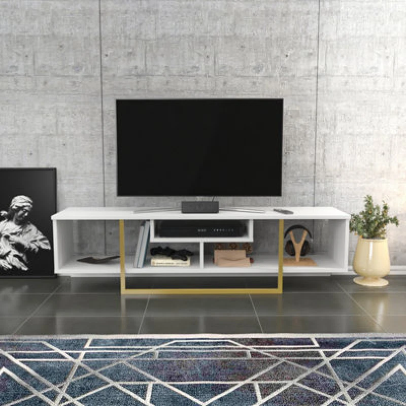 Image of Decorotika Astona TV Stand TV Unit For Tvs Up To 65" White And Gold