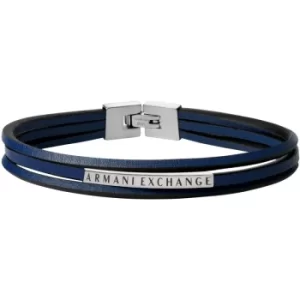 Image of Mens Armani Exchange Blue Leather Multi-Strand Bracelet