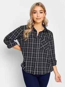 Image of M&Co Petite Petite Boyfriend Shirt Black Check, Black, Size 10, Women