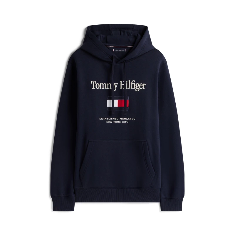 Image of Tommy Hilfiger Mens Embro Flag Pull Over Hoodie Desert Sky male L