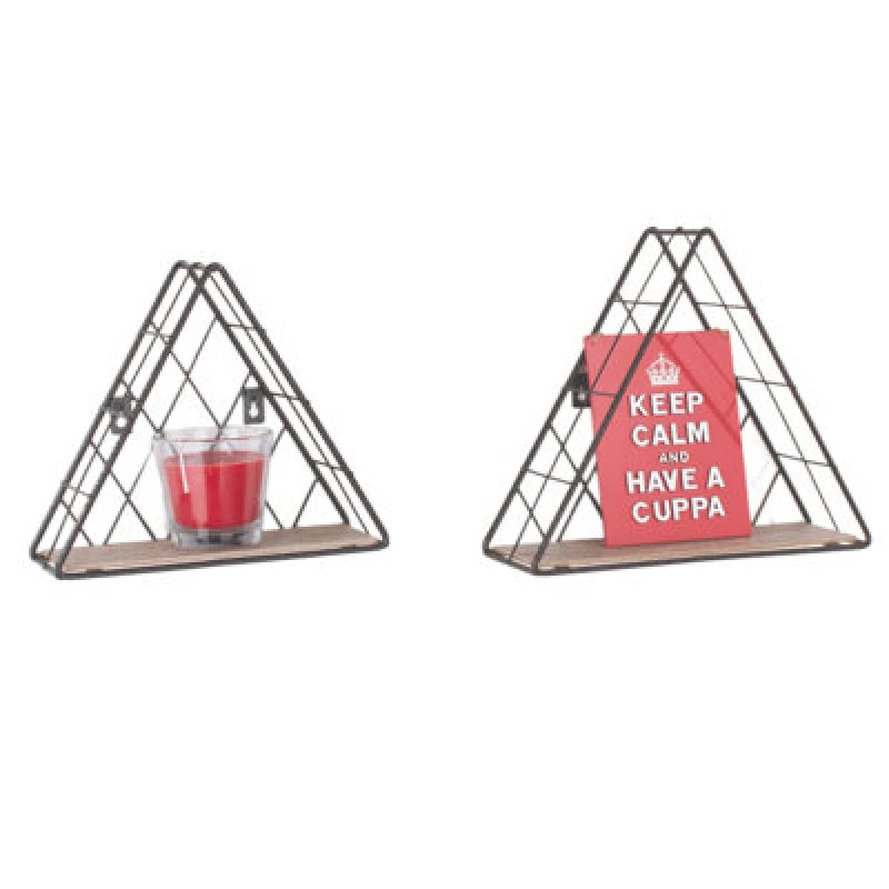 Image of Core Products Loft Triangle Set Of 2 Display Shelf Set - Black Metal And Wood Effect