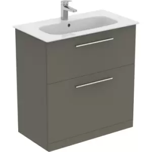 Image of Ideal Standard i. life A Double Drawer Floor Standing Unit with Basin Matt 800mm with Brushed Chrome Handles in Quartz Grey