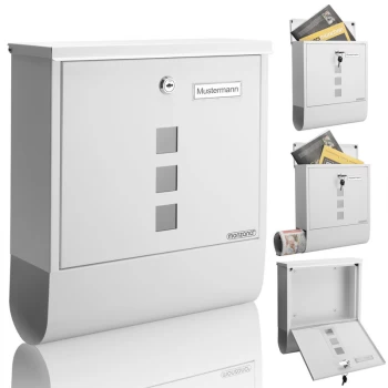 Image of Monzana - Letter Box Steel Wall Mount Letterbox Mail Postbox Newspaper Outdoor Lockable White