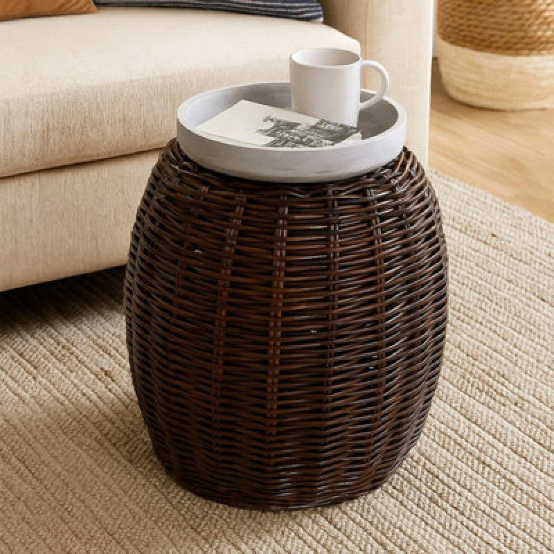 Image of Premier Housewares Interiors by Premier Maka Natural Croco Rattan Stool Brown