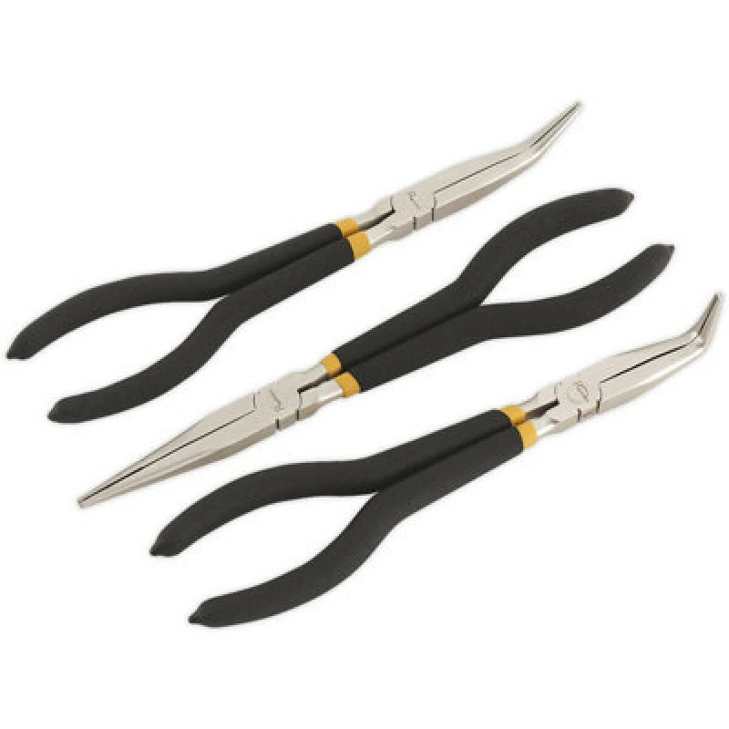 Image of Loops 3 Piece 280mm Needle Nose Pliers Set - Straight & Angled Nose - Foam Grip Multi