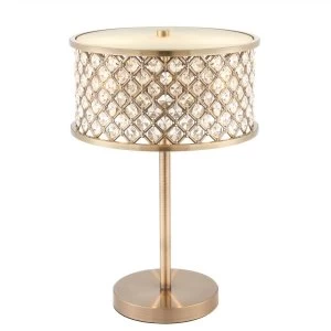 Image of 2 Light Table Lamp Antique Brass, Crystal (K9) Drops, E14