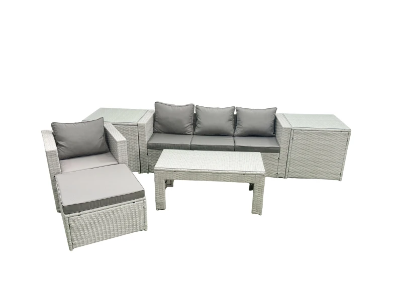 Image of Fimous Outdoor Rattan Garden Furniture Set with Grey Cushions Luxury 5 Seater with Chair and Coffee Table For Conservatory,Patio Light Grey