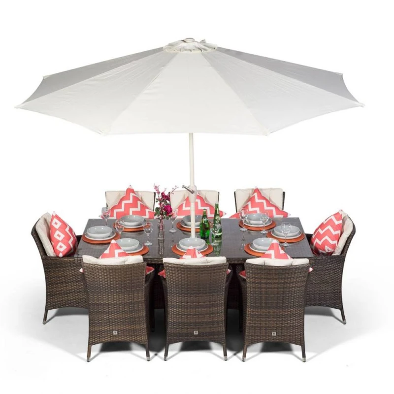 Image of Thats Furniture Savannah Rectangular 8 Seater Rattan Patio Dining Set in Brown Brown Unisex