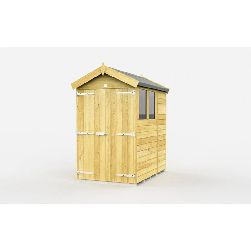 Image of Buttercup Farm 4 x 6 Feet Apex Shed - Double Door W/ Windows - L187 x W118 x H217cm in Brown Brown Unisex
