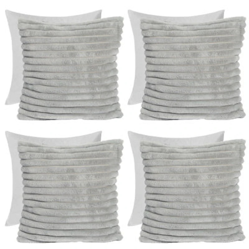 Image of OHS OHS 4 x Faux Fur Thick Rib Filled Cushion Covers in Light Grey Size: 45cm x 45cm Light Grey 45cm x 45cm Unisex 5027434212422