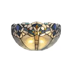 Image of Tiffany 30cm Wall Lamp, 2 x E14, Blue, Clear Crystal - Luminosa Lighting