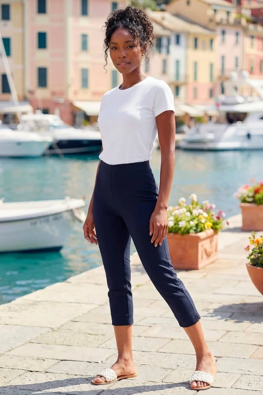 Image of Roman Cropped Stretch Trouser Navy