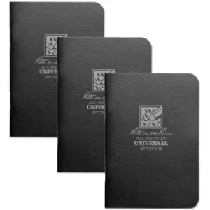 Image of Rite in the Rain Universal Stapled Mini Notebook, 3&frac14;" x 4" (3 Pack) (12 Sheets) Grey / Black