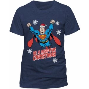 Image of Superman - Christmas Hero Unisex Large T-Shirt - Blue