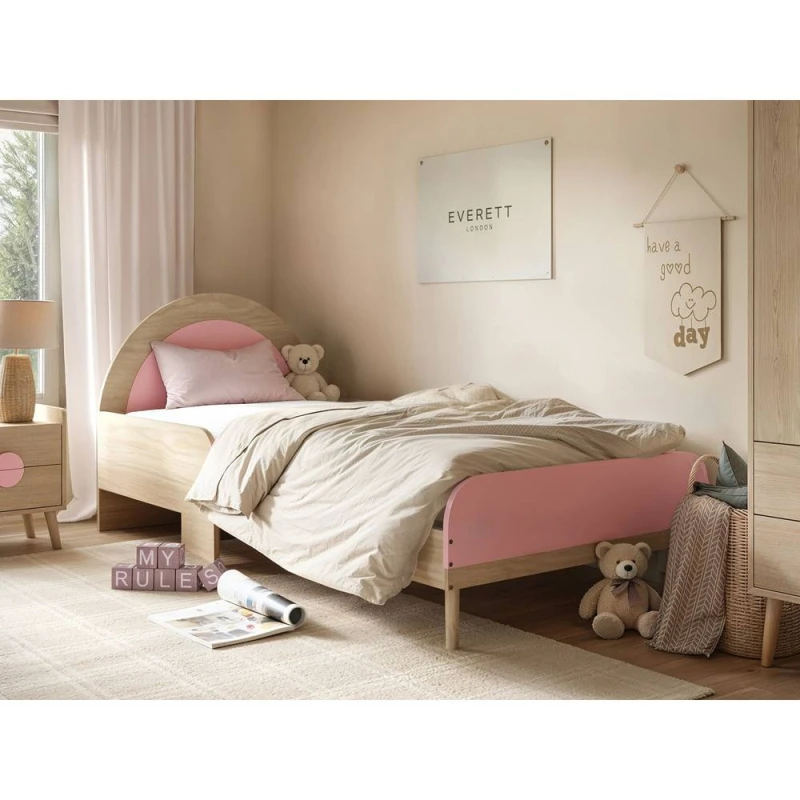 Image of Flair Noah Single Curved Headboard Bed Oak in Pink Pink Unisex Single
